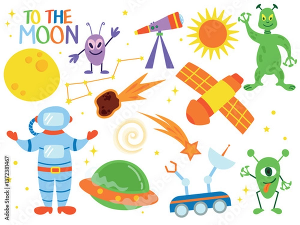 Fototapeta Space set of graphic elements in flat design on white background