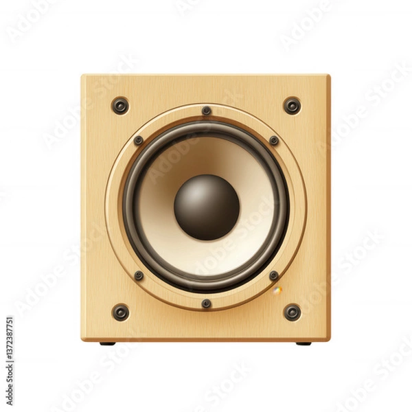 Fototapeta High-quality audio speaker with a wooden finish, designed for optimal sound performance. Suitable for home or studio environments, offering rich bass and clear sound.