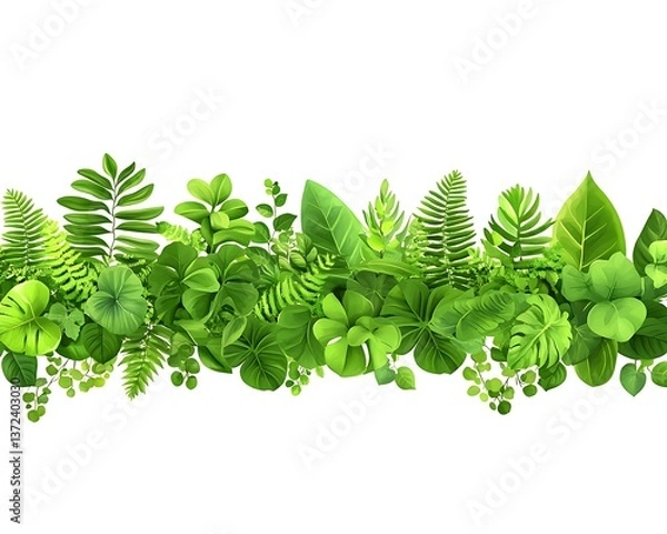 Obraz A lush border of various vibrant green tropical leaves