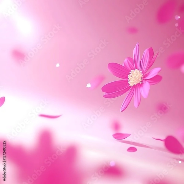 Obraz A bright pink flower floats gracefully with scattered petals