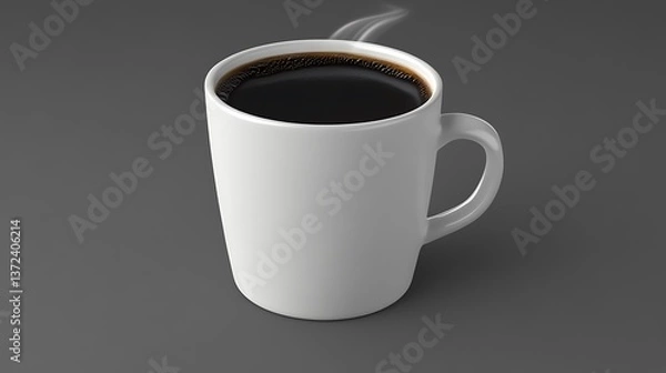 Obraz A white mug of steaming black coffee on a grey surface