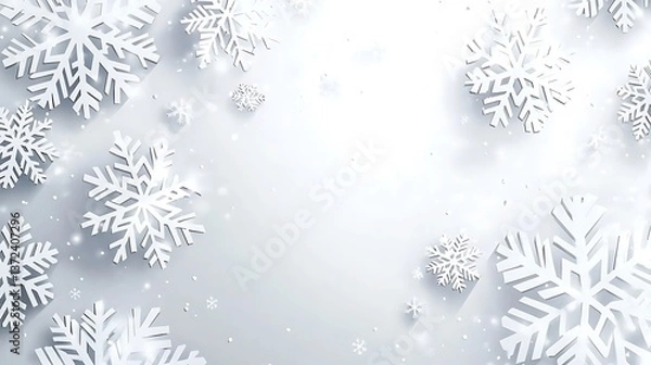Obraz Beautiful white snowflakes falling gently against a bright white background