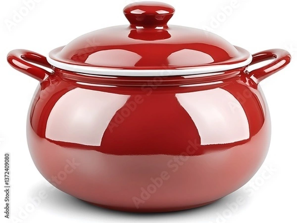 Obraz A glossy red cooking pot with a matching lid and handles
