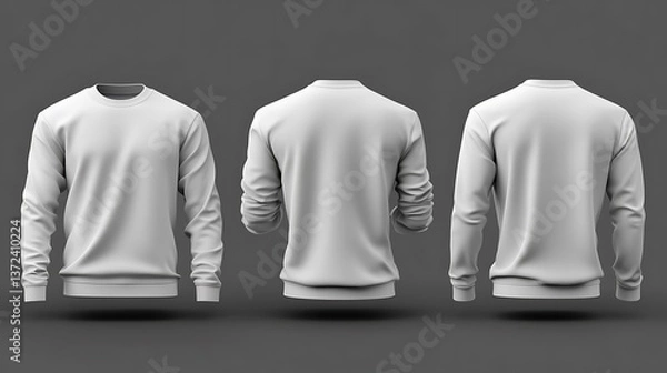 Obraz Three views of a white crewneck sweatshirt apparel mockup