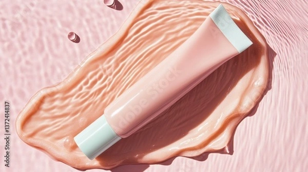 Obraz A fresh beauty shot of a hydrating tinted moisturizer tube resting on a water droplet background.