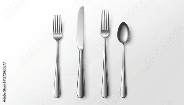 Obraz Elegant Silverware Set Fork, Knife, Spoon