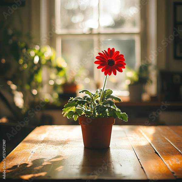 Obraz red flowers on the wooden table