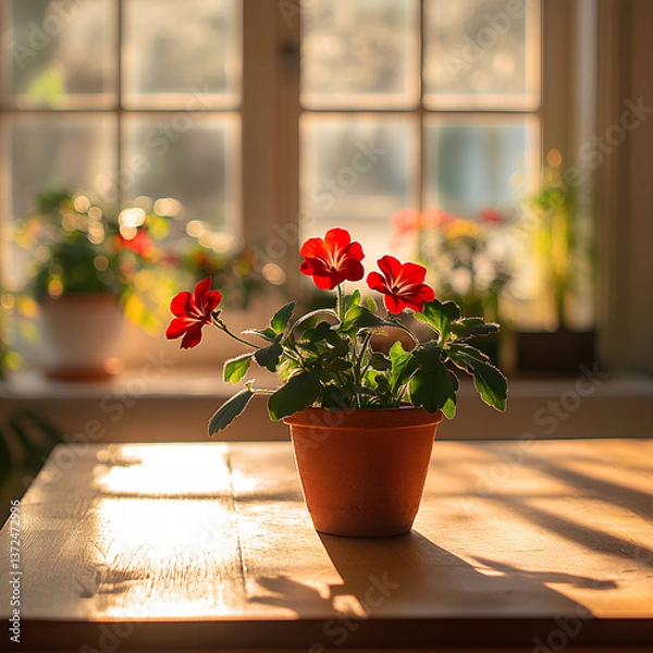Obraz red flowers on the wooden table