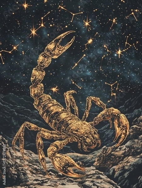 Obraz Mythological Scorpion Zodiac - A Glowing Celestial Scorpion with Starry Background | Mythological Scorpion | Zodiac Creature | Constellation Artwork