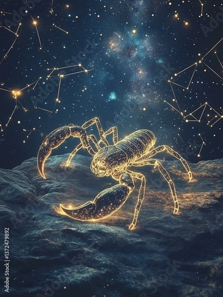 Obraz Cosmic Scorpio Fantasy - A Mythical Celestial Scorpion with a Starry Constellation Glow | Cosmic Scorpio Fantasy | Astral Zodiac | Sci-Fi Mythological Creature
