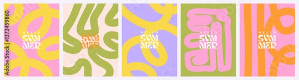 Obraz Creative concept of summer bright and juicy cards set. Modern abstract art design with wavy shapes and lines. Templates for celebration, ads, branding, banner, cover, label, poster, sales