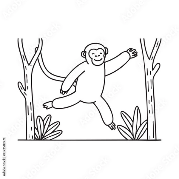 Fototapeta A primate leaping between tree branches in the jungle