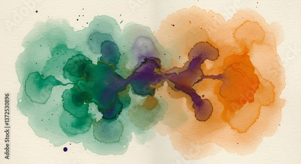 Fototapeta A soft watercolor ink splash on textured paper, with vibrant colors spreading in organic patterns.
