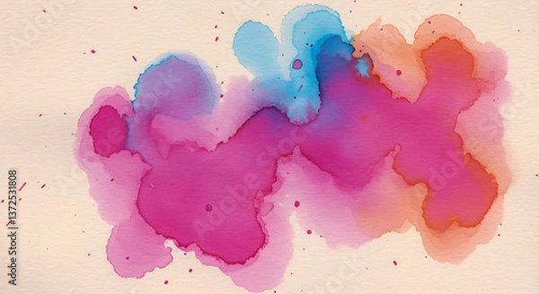 Fototapeta A soft watercolor ink splash on textured paper, with vibrant colors spreading in organic patterns.
