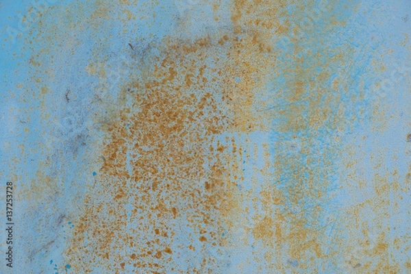 Obraz Cracked painted old metal texture. Blue color. Rusted surface.