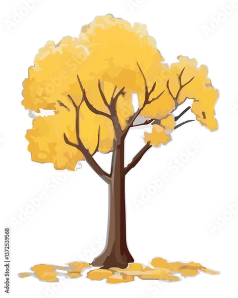 Fototapeta Whimsical cartoon illustration of a stylized autumn tree with vibrant orange leaves vector