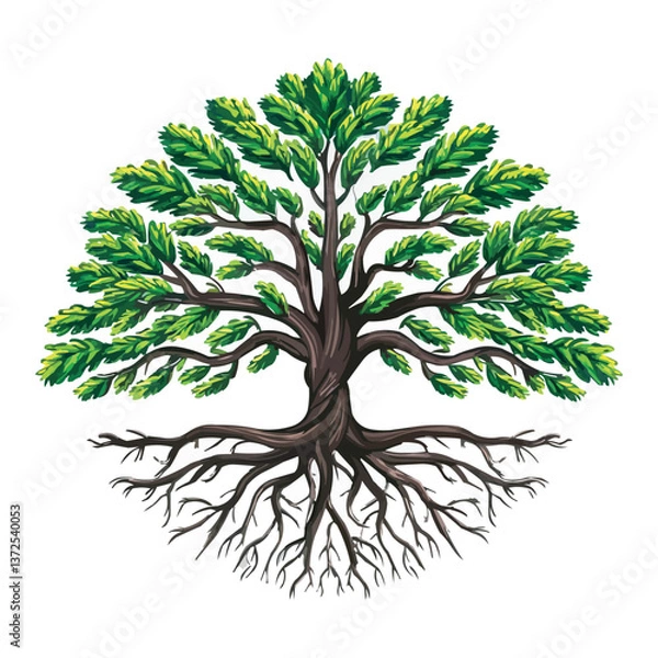 Fototapeta Creative vector green trees with roots. 