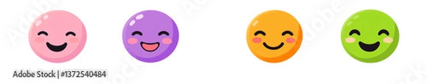 Fototapeta happy face smiley icons in shades of purple, orange, pink, and green on a transparent background