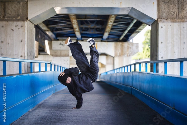 Obraz ストリートでブレイクダンスパフォーマンスをする日本人の若者