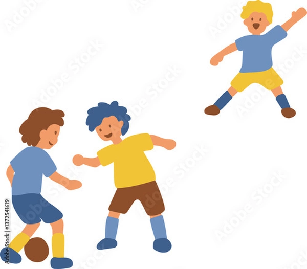 Obraz 子供たちがサッカーで遊んでいるシンプルなイラスト