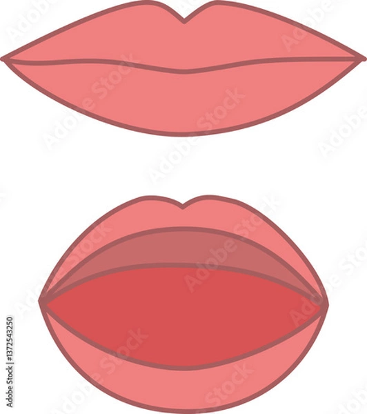 Obraz シンプルでやさしい色合いの閉じた口と少し開いた口のイラスト