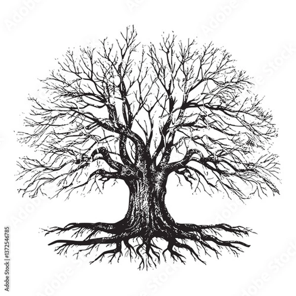 Fototapeta Vector silhouette trees with roots 