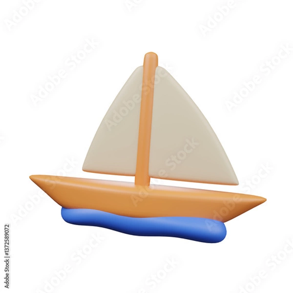 Fototapeta 3D Small Sailboat Icon – Adventure and Ocean Exploration