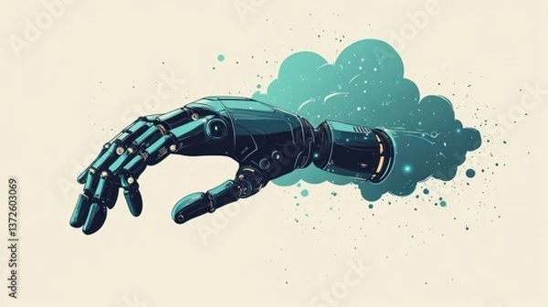 Obraz Futuristic robotic hand reaching, nebula background, artistic illustration