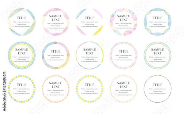 Obraz ベクターの水彩風　サークル フレーム　セット