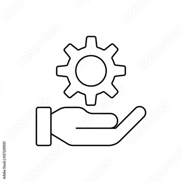 Fototapeta Hand holding cogwheel line icon. Work process concept