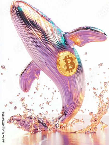 Fototapeta Abstract 3D Bitcoin Whale with Metallic Texture