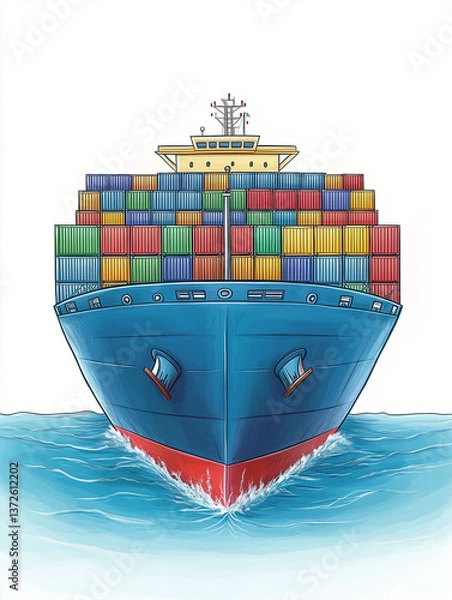 Obraz Colorful Cargo Ship on Calm Blue Sea