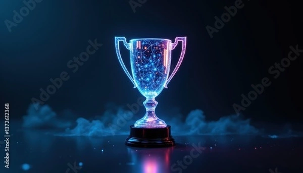 Obraz Glowing Digital Trophy in a Dark Environment with Smoke Effects