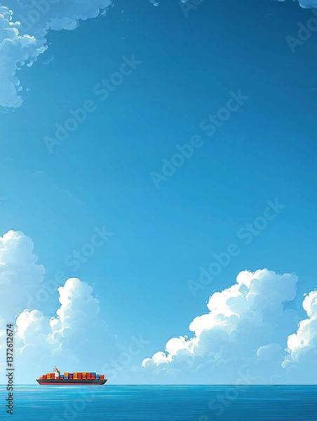 Obraz Tranquil Maritime Illustration with Cargo Vessel