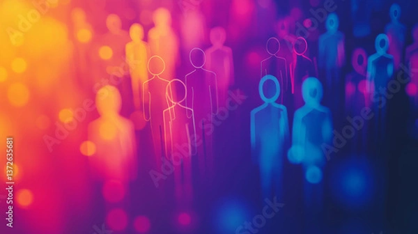 Obraz Abstract illustration of colorful silhouettes representing community and connection, evoking sense of opportunity and unity