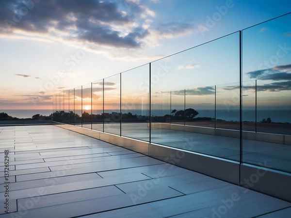 Fototapeta Glass balustrade with clean panels providing secure view and wide safety opening