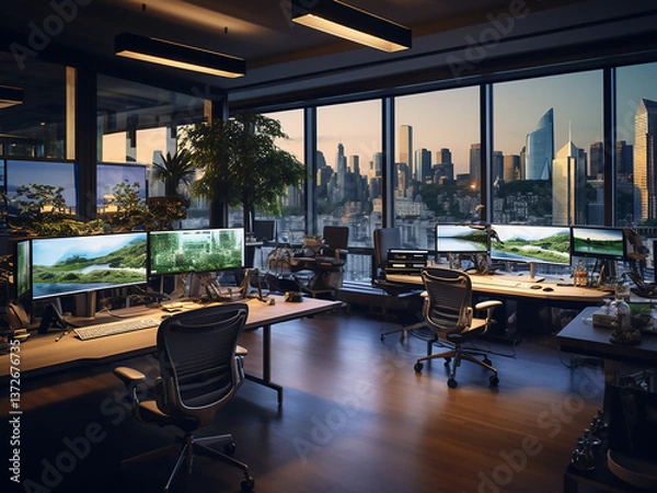 Fototapeta Hedge fund office executing strategies precisely managing positions and maximizing returns