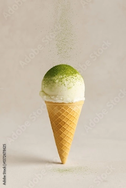 Fototapeta vanilla ice cream with matcha powder