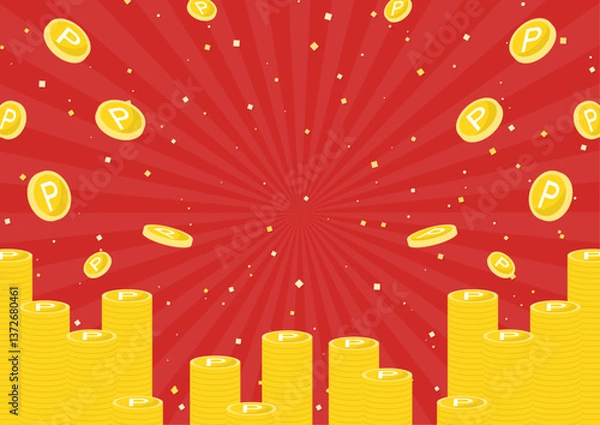 Obraz 大量のポイントやコインが積んである・降ってくるイラスト背景素材イラスト