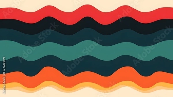 Fototapeta Vibrant Wavy Border with Retro 70s Psychedelic Color Scheme and Bold Graphic Design