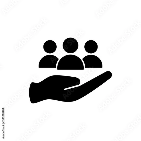 Fototapeta hand icon and group of people, simple flat style, pictogram logo sign symbol vector illustration, isolated on white for mobile app