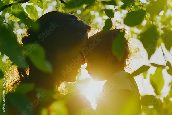 Obraz silhouette of a child and mother in a park