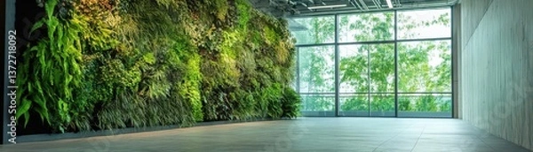 Obraz Lush Green Wall Inside Modern Indoor Space with Natural Light