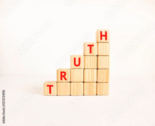 Fototapeta Truth symbol. Concept word Truth on beautiful wooden blocks. Beautiful white table white background. Business lifestyle truth concept. Copy space.