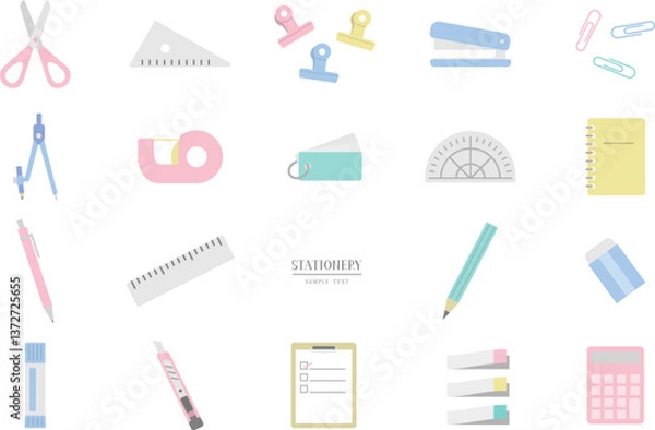 Fototapeta いろいろな文房具のアイコン　イラスト素材セット / vector eps