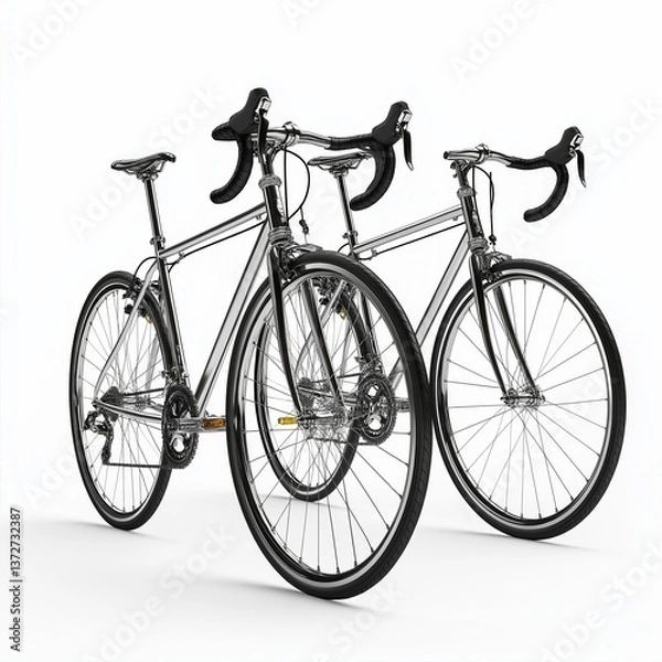 Obraz Two chrome road bicycles side by side on white background