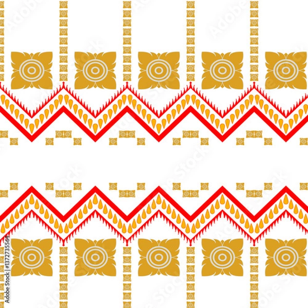 Fototapeta Traditional textile pattern with intricate geometric and floral elements. Ideal for fabric design and digital prints