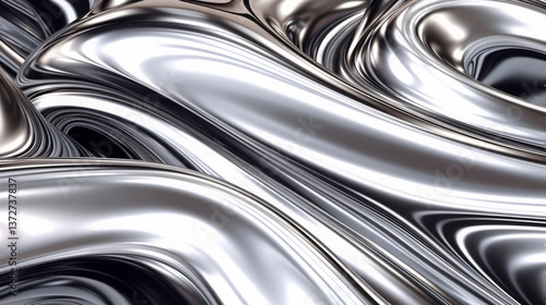 Fototapeta Abstract Metallic Silver Texture with Fluid Motion
