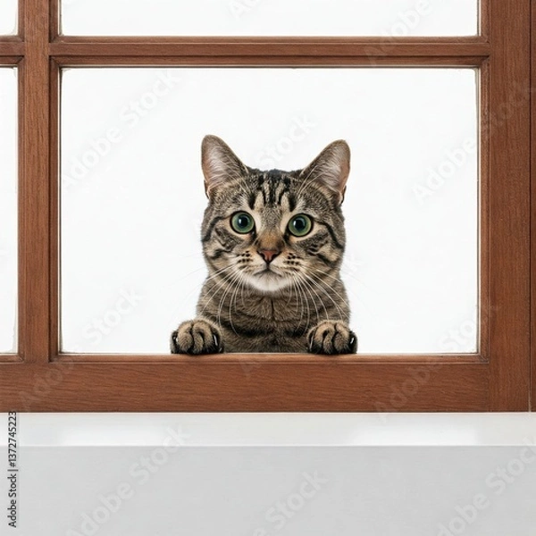 Obraz A curious tabby cat looking through the window
