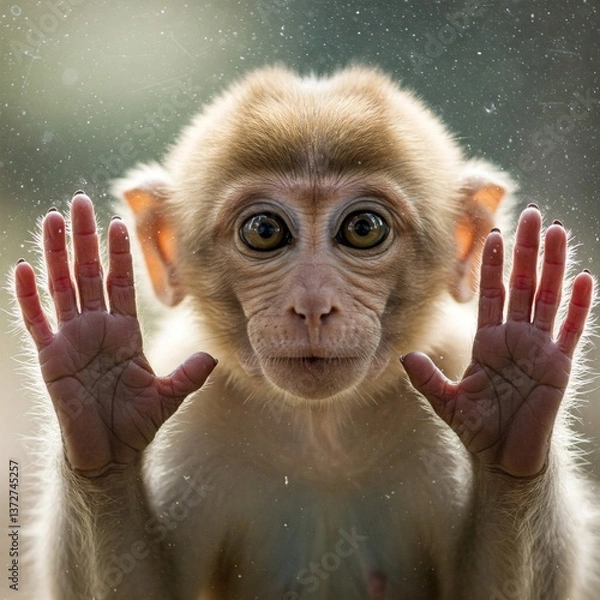 Obraz A curious monkey looking through the viewing glass